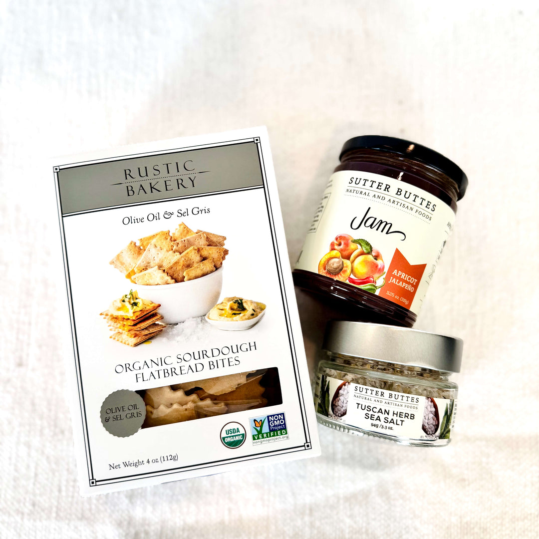 Elevate your next gathering with our Graze &amp; Gather Gift Set — a thoughtfully curated collection of savory favorites perfect for entertaining, gifting, or treating yourself. This delicious set includes crisp sourdough crackers, artisan jam, and handcrafted herb salts that bring gourmet flavor to every bite.