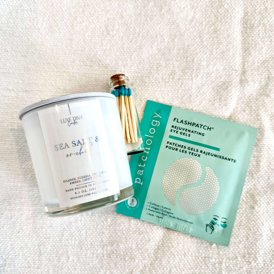 Our Rest Easy Gift Set is thoughtfully curated for moments of rest, relaxation, and everyday self-care. Featuring a locally hand-poured candle, coordinating matches, nourishing hand cream, and refreshing eye patches, this cozy collection is perfect for slowing down and creating a calming moment at home.